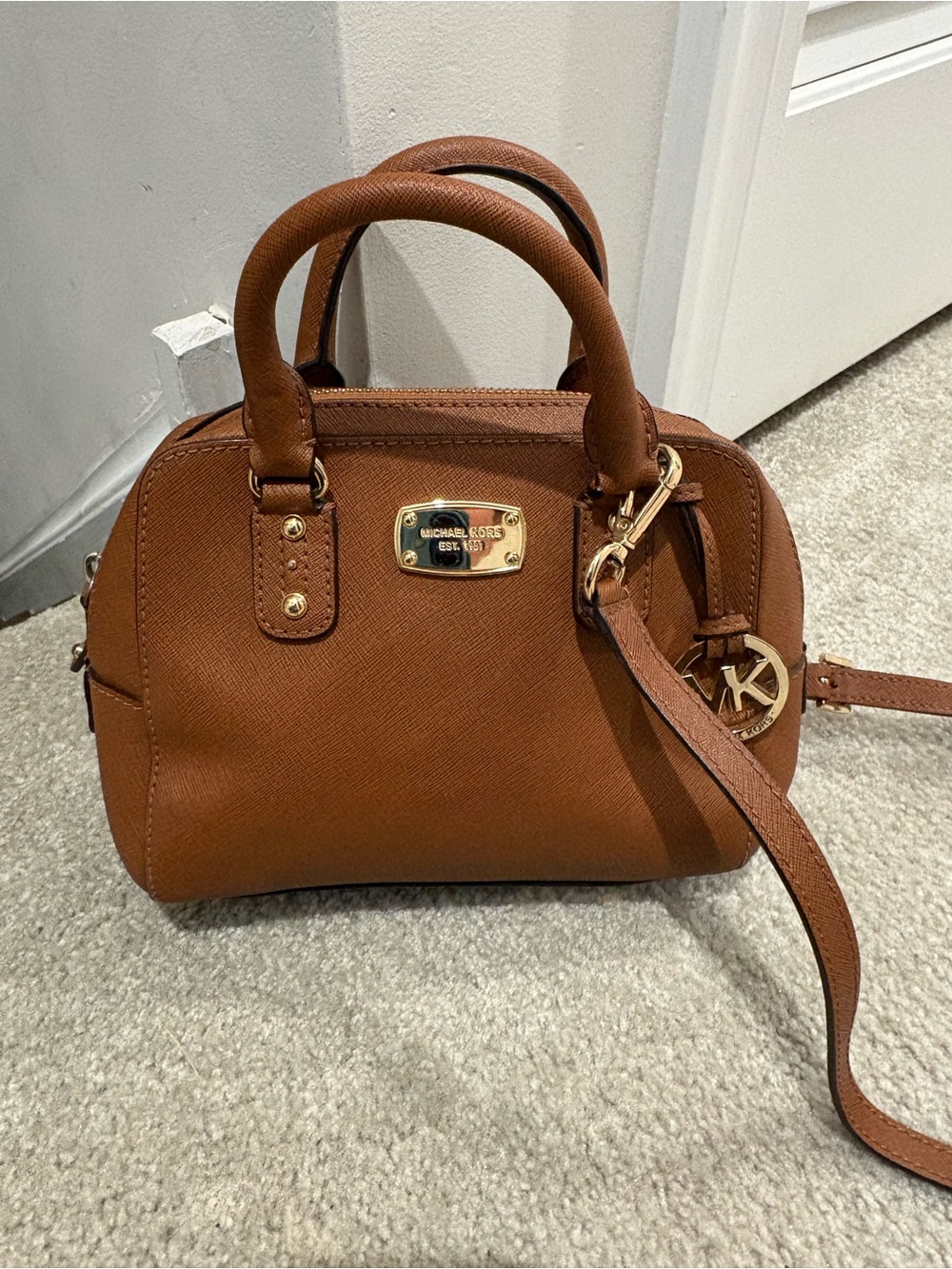 Michael Kors Brown Saffiano Leather Satchel Crossbody